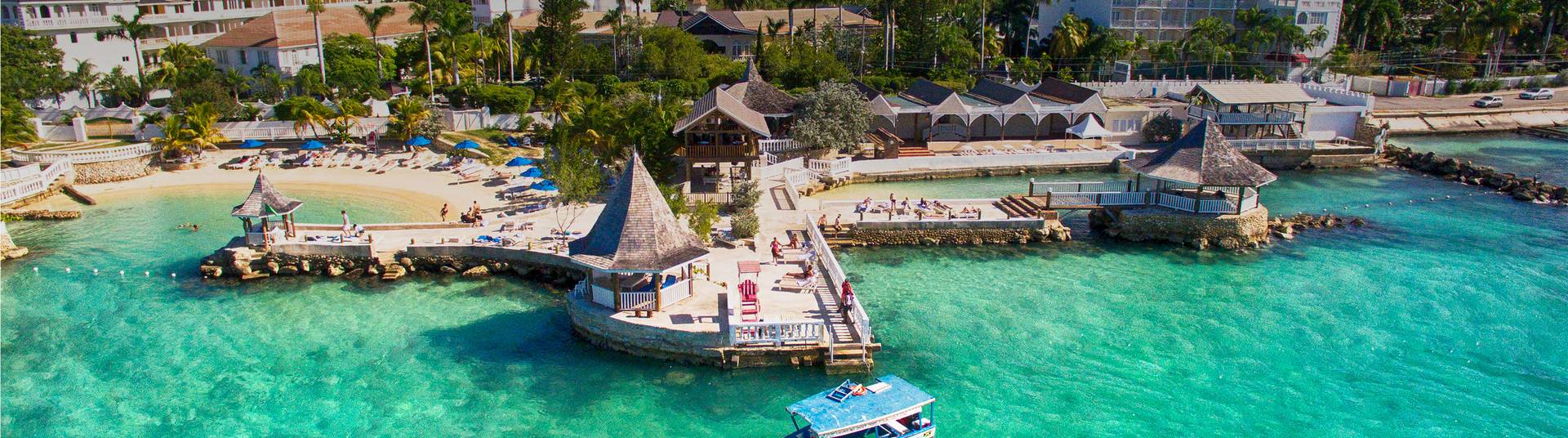 The private beach club from above