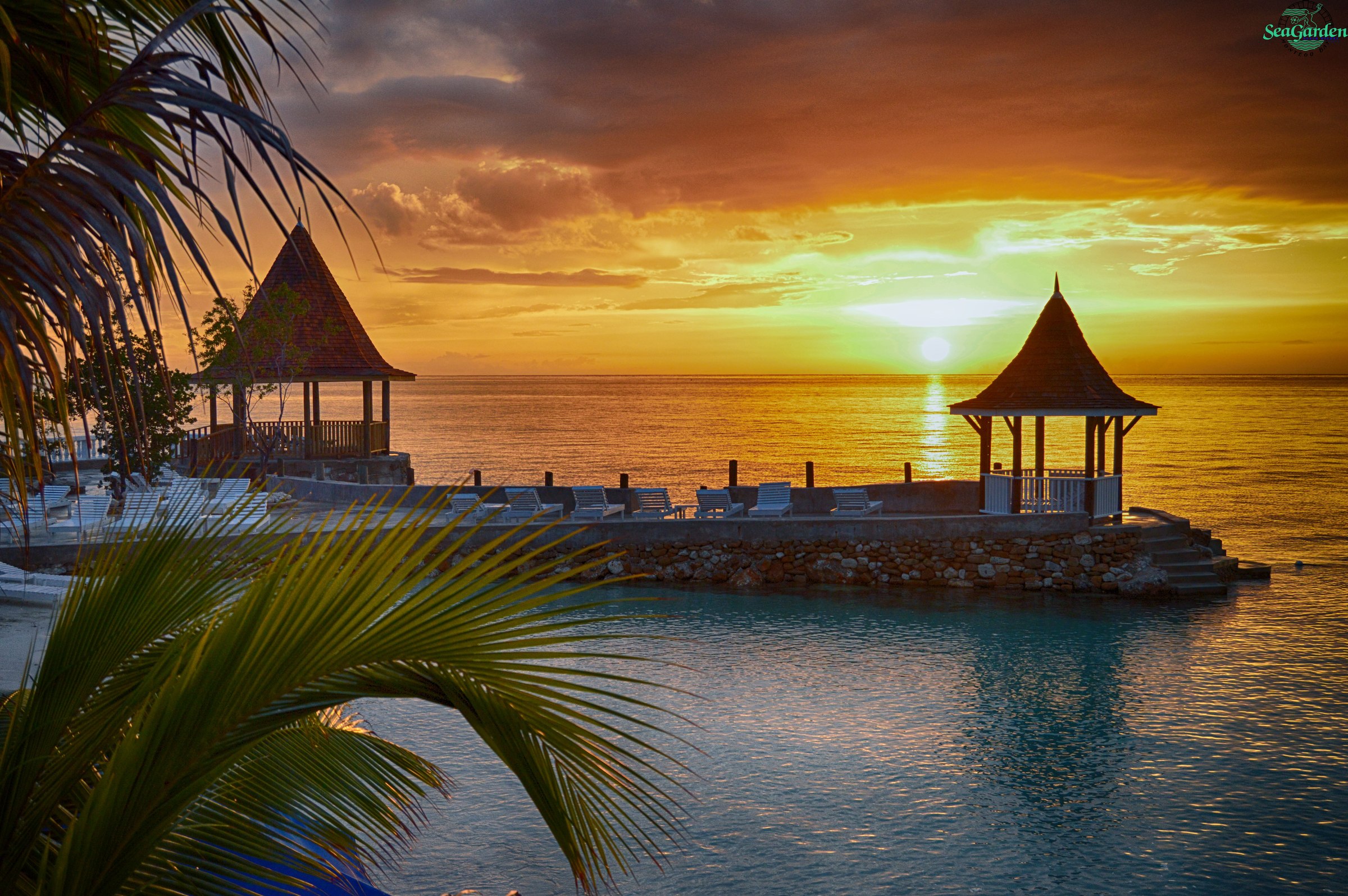 Sunset over the SeaGarden gazebos