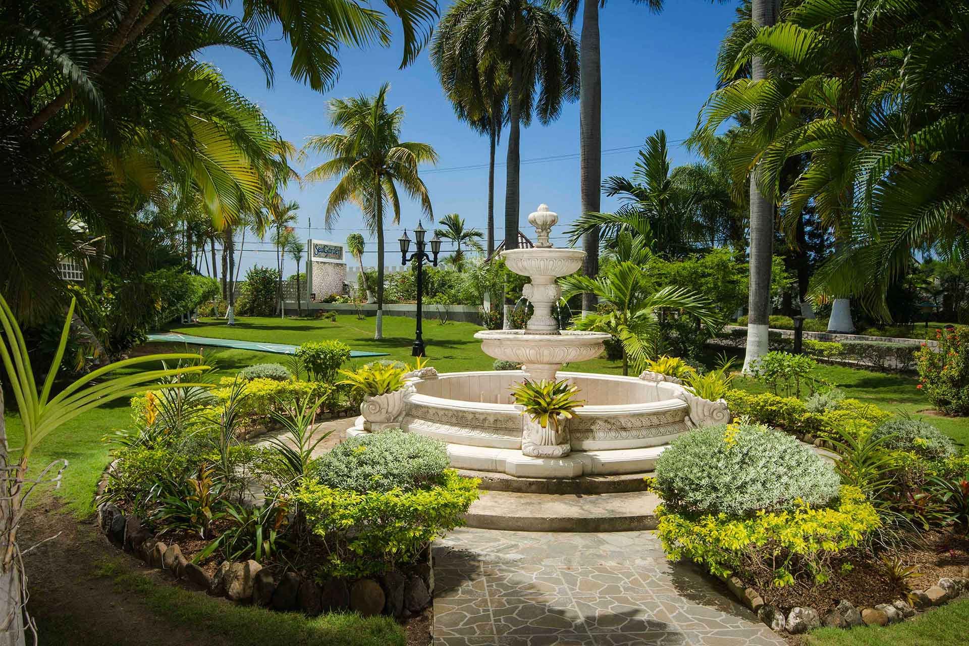 The garden fountain at SeaGarden Beach Resort